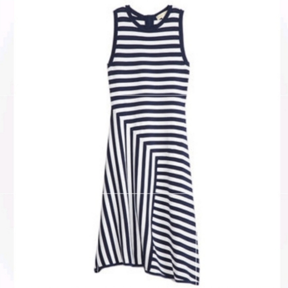 MICHAEL KORS Asymmetrical Stripe Panel Stretch Ribbed Sleeveless Dress NWT - Picture 5 of 13